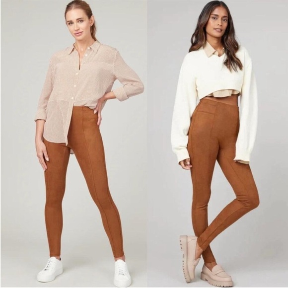 NEW Spanx faux suede leggings rich caramel medium - Picture 3 of 10